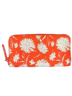 KATE SPADE NEW YORK Zip Around Continental Wallet Orange White Blooms Like New